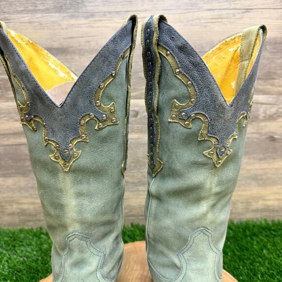 Gianni Bini Women - Size 7.5M - Blue/Green Suede Studded Snip Toe Cowboy Boots - Picture 3 of 12